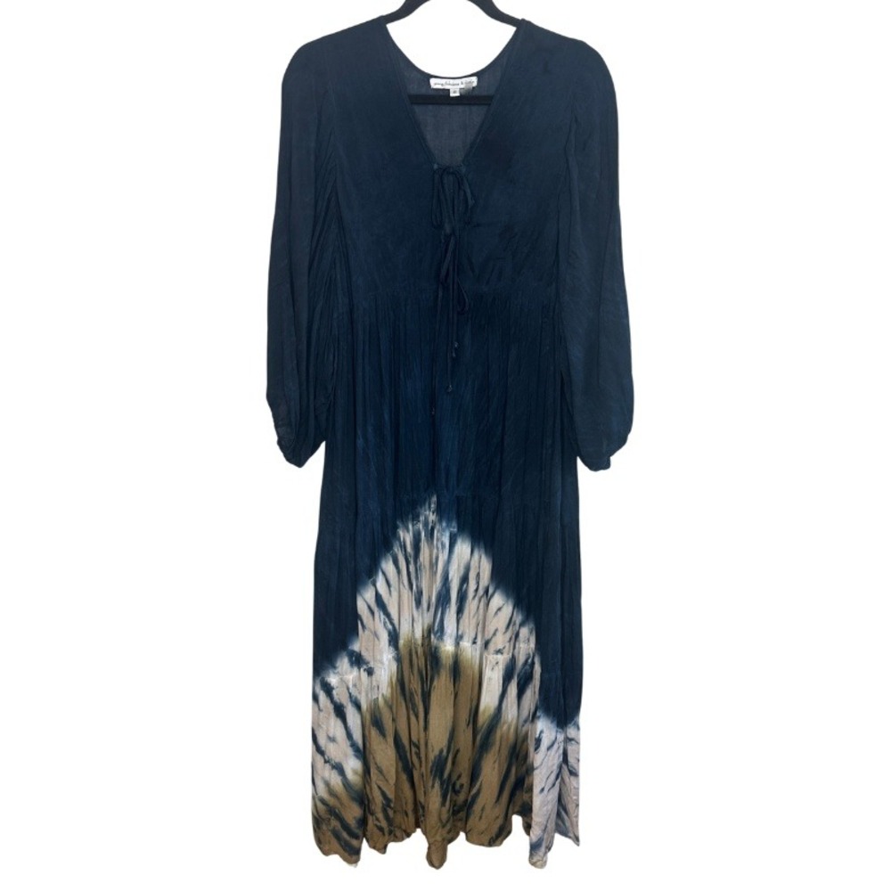 Young Fabulous & Broke Dawn Maxi Dress Navy Blue Tie Dye V-Neck Size Small Boho
